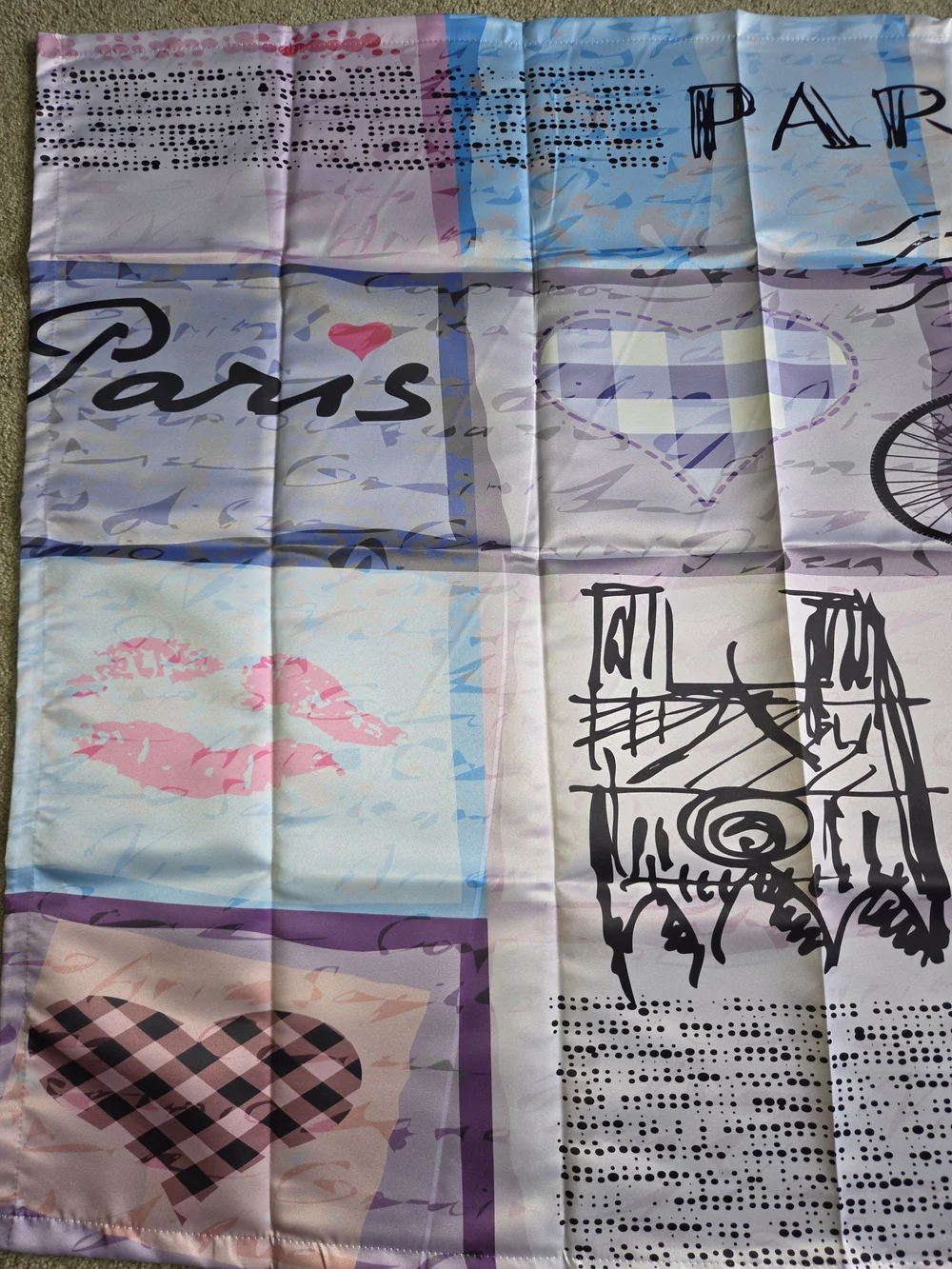 Paris Print Curtain 60x40 - Pastel Pink & Blue